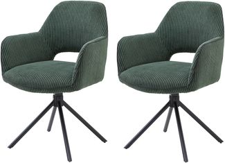 Armlehnstuhl >Adrina< (2er Set) in dunkelgrün, Cordbezug - 63x89x62cm (BxHxT)