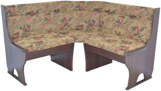 Truheneckbank "Anja 1NB" 125x125 cm, Holzdekor Nussbaum, Stoff braun mit Blumendessin