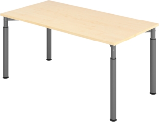bümö höhenverstellbarer Schreibtisch 160x80 cm in Ahorn, Gestell graphit - PC Tisch höhenverstellbar & groß, höhenverstellbarer Tisch Büro, großer Computertisch verstellbar, Y-Serie, YS-16-3-G