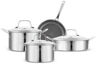 Karaca Pfannen-Set Karaca Ceramica Steel 3Ply Edelstahl Kochgeschirr Kochtopf Set, Edelstahl Rostfrei Bratentopf Fleischtopf Stieltopf