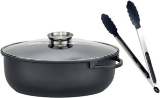 Elo Bräter Alucast Alugussbräter oval 38 cm inkl. Servierzange, Aluminiumguss (1-tlg, 1 Bräter mit Glasdeckel, 1 Servierzange), Induktion, Aromaknopf, Kochzange