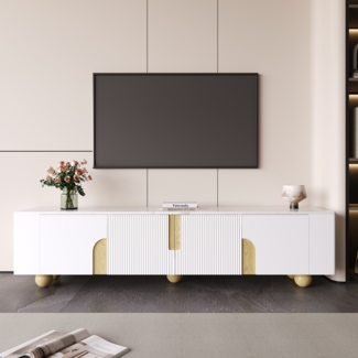 Weißer TV-Schrank , 4 Türen, elegantes Design,180×40×44 cm, Weiß und Holzfarbe,modernes Design, viel Stauraum