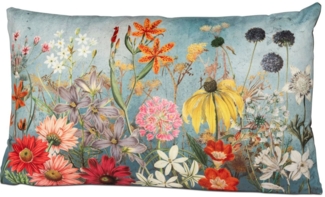 Formano Samt-Kissen Blumenwiese 30x50 cm Dekokissen Sofakissen Zierkissen Floral Blumenmotiv Bedruckt Gefüllt Reißverschluss Handwäsche Wohnzimmer Schlafzimmer Dekoration Geschenk