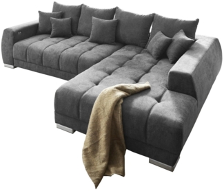 Iwaniccy Ecksofa MUSTANG, B 300 x T 225 cm, Dunkelgrau, Webstoff, elektr. Sitztiefenverstellung, mit Kissen