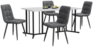 i@home Essgruppe 140×80cm Esstisch mit 4 Stühlen, Moderner Küchentisch Set, (5-tlg, für 4 Personen), Spleißen von Tischplatten,Dunkelgrau Samt Esszimmerstühle