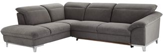 Mivano Schlafsofa Teresa / L-Form-Sofa mit Bett, verstellbaren Kopfstützen und Ottomane / 293 x 84 x 232 / Mikrofaser, Dunkelgrau