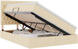 vidaXL Bett mit LED-Lichtleisten mit Kopfteil Creme 140 x 200 cm Stoff 3372487