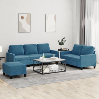vidaXL 3-tlg. Sofagarnitur mit Kissen Blau Samt 3201535
