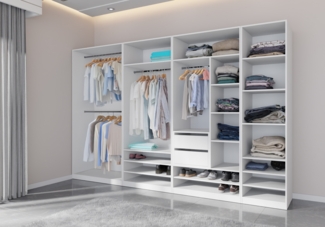 Marmex Möbel TRES SET B(B) Garderobenschrank-Set für Kleidung, Schuhe, offener Kleiderschrank mit Regalsystem, laminierte Spanplatte, weiß, 320x206x51 cm