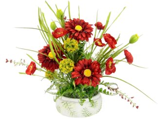Kunstblume Blumenarrangement aus Gerbera und Mohnblumen in Schale aus Keramik, I.GE.A, Höhe 38 cm, Dekoblumen Blumenstrauß Seidenblumen Tischdeko Hochzeitsdeko