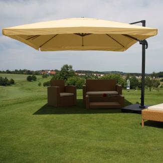 Ampelschirm HWC-A96, Sonnenschirm Gastronomie 3x3m (Ø4,24m) Polyester/Alu 23kg ~ Flap, creme mit Ständer