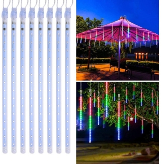 Qualra Lichterkette 30/50cm Meteorschauer 8 Röhren Lichterkette Weihnachtsdeko Aussen, Weihnachtsbeleuchtung mit Stecker für Garten