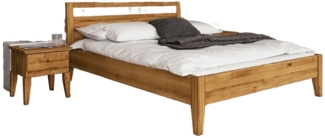 Bett Sydo 5 aus Wildeiche massiv 90x200 cm mit Holzkopfteil und Holzbeinen