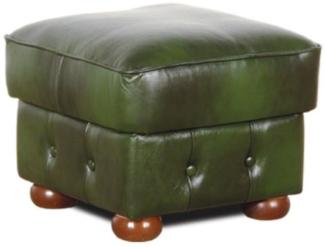 Casa Padrino Luxus Chesterfield Leder Hocker Grün / Braun 50 x 50 x H. 50 cm - Echtleder Fußhocker - Echtleder Würfelhocker - Chesterfield Wohnzimmer - Echtleder Möbel - Luxus Möbel