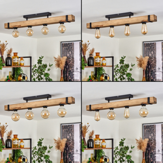 hofstein Deckenleuchte »Bollengo« moderne Deckenlampe aus Metall/Holz in Schwarz/Natur, ohne Leuchtmittel, Leuchte mit Holzstab im Vintage-Design, 4xE27