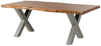 Massivmoebel24 Baumkantentisch FREEFORM (Baumtisch Akazie 180x90x77 Akazie natur / X-Beine silber FREEFORM 5)