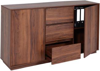 Sideboard HWC-J78, Kommode Schrank Highboard Schublade, MDF Soft-Close 86x160x40cm ~ Walnuss-Optik