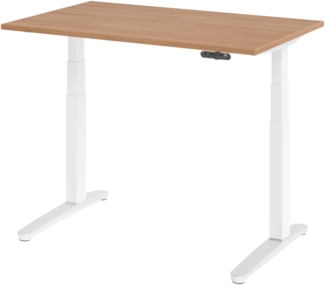 bümö elektrisch höhenverstellbarer Schreibtisch 120x80 cm mit Memory-Steuerung - Design Schreibtisch höhenverstellbar elektrisch, elektrischer Schreibtisch Nussbaum, Gestell weiß/alu, XBHM12-N-WC