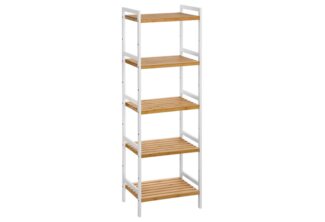 Songmics Bambus Regal mit 5 Ablagen, Bambus Natur/ Weiß, BCB75WN, 45 x 31,5 x 142 cm
