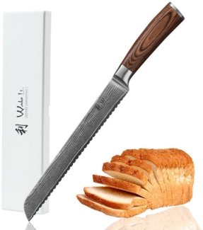 Wakoli Brotmesser EDIB Damastmesser I Küchenmesser Kochmesser I 23cm Wellenschliffklinge, VG10 Kern, 67 Lagen Damaststahl, Pakkaholzgriff, inkl. Geschenkbox