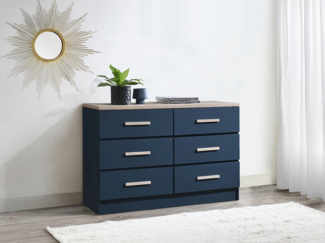 Vente-unique - Kommode mit 6 Schubladen - Blau & Holzfarben - SKAIDO