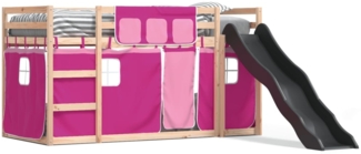 vidaXL Etagenbett mit Rutsche und Gardinen Rosa 90x190 cm 3284127