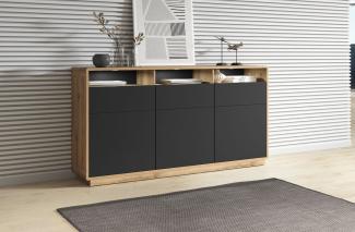 Kommode Sideboard Aston 179cm Taurus Eiche schwarz 3-türig