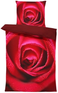 One Home Bettwäsche Rose amour, Mikrofaser, 2 teilig, rote Rosen und bordeaux Wendeseite