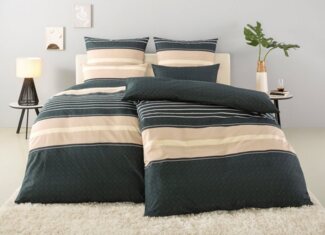 my home Bettwäsche Circle, Linon, 2 teilig, Bettwäsche aus Baumwolle mit Streifen-Design, moderne Bettwäsche