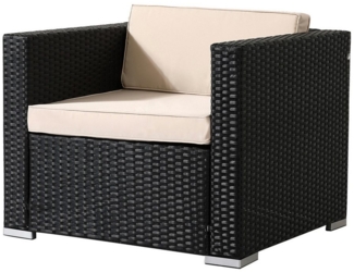 Arebos Gartensessel Poly-Rattan Gartenlounge, Inkl. Sitz- und Rückenkissen, Schwarz (1-St), UV-beständigen Polyrattan-Geflecht