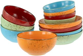 CreaTable Schale Nature Collection, Bowl Set 12-tlg, Steinzeug, (Set, 12-tlg), Handwerklicher Look, Vintage