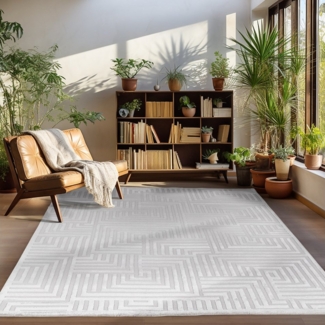 Carpettex Designteppich Geometrisch Design, Rechteckig, Höhe: 12 mm, Teppich Wohnzimmer Boho Design Skandinavische Stil Natur Optik