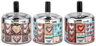 Coumo Aschenbecher 3x Drehaschenbecher Set Herzen mit Deckel, Metall, für draussen