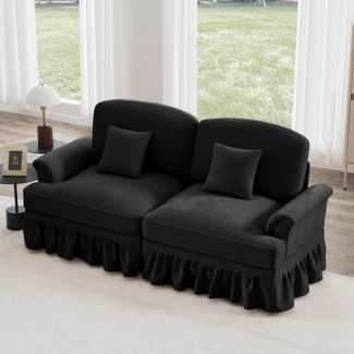 Ball & Cast Sofa Sets, Sofa 2 Sitzer mit Flared Armlehnen, Modulares Sofa mit Abnehmbarem Volant für Wohnzimmer, Schwarz, 2 Sitze