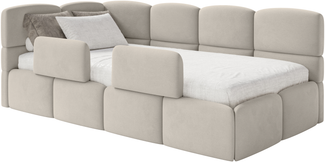 Selsey 'Cloudy' Kinderbett 120x200, Kopfteil links, Matratze & Bettkasten, Samt Hellbeige