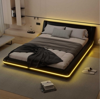 BlingBin Polsterbett Bodenbett (1-tlg, mit LED-Umgebungsbeleuchtung, 24-Tasten-Fernbedienung), 140x200 cm Bodenbett in Weiß aus PU und MDF