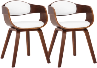DELUKE® 2er Set Stühle LONDON Kunstleder - 73x49x46cm, Walnuss/Weiß Kunstleder Holz Gestell Konferenzstuhl Wartezimmerstuhl