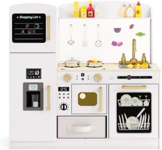 Kinderküche mit Zubehör Spielküche mit Schreibtafel Eismaschine Spüle Spielzeugküche Weiß