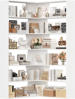 Homfa Bücherregal Eckregal Standregal Eck-Bücherregal, mit 6 Ebenen aus Holz, 90x90x190,5cm