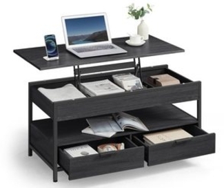 Vasagle höhenverstellbarer Wohnzimmertisch, X-Streben, 50x100 x (48-63)cm, Spanplatte/Stahl anthrazitgrau-schwarz