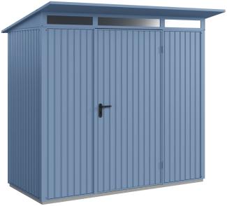 Hörmann Metall-Gerätehaus Berry Classic mit Pultdach Typ 1, 248 x 153 cm, taubenblau, 3,8 m²,1-flüglige Tür