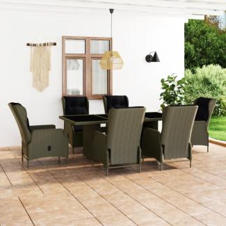 vidaXL 7-tlg. Garten-Essgruppe mit Auflagen Poly Rattan Braun 3060144