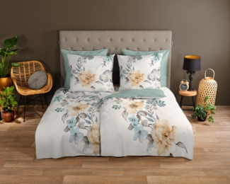 good morning Wendebettwäsche Celina1, Renforcé, 3 teilig, Baumwolle, 135x200, Reißverschluss, Wendeoptik, Simple, Blumen, Grün