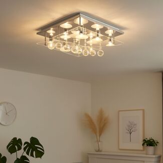 Moderne Leuchte aus Chrom und Kristallglas