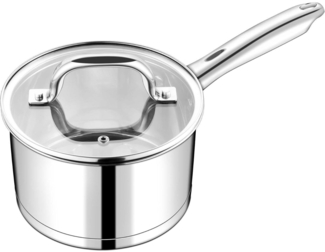 TEAMFAR Stielkasserolle 16cm Edelstahl Induktion Glasdeckel 1,9L