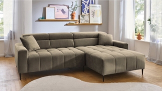 Massivart® Ecksofa Cord 256 cm / Cordsofa / Sitztiefen- & Kopfteilverstellung / SIMPLE, Nosagfederung · frei im Raum stellbar