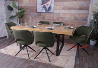 6er-Set Esszimmerstuhl HWC-N72, Polster-Küchenstuhl, drehbar Auto-Return, Stoff/Textil (420g/m²) Öko-Tex ~ grün