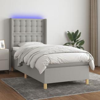 vidaXL Boxspringbett mit Matratze & LED Stoff Hellgrau 90x200 cm, Härtegrad: H2 [3139165]