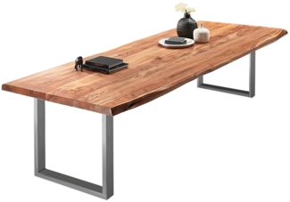 Baumkantentisch Esstisch Akazie Natur 280x110 cm silber 525369