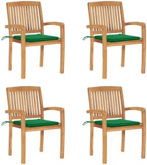 vidaXL Stapelbare Gartenstühle mit Kissen 4 Stk. Massivholz Teak